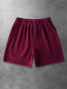 ROMWE MEN Street Life Pantalones cortos sueltos con estampado de llamas y cordón en la cintura para adolescentes - Burdeos - Ver 2