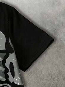 Áo thun ngắn tay cổ tròn in chữ hoạt hình dành cho thiếu niên, kiểu dáng thường ngày, đa năng. - Nhiều màu - Xem 3