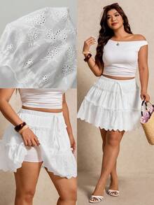 Elaquor Váy/quần/đầm trắng hai lớp chống hở hang dành cho nữ cỡ lớn, quần short nữ, quần short thường ngày, áo khoác ngoài, trang phục mùa hè cho nữ. - trắng - Xem 3