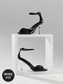 SHUZIA Giày sandal cao gót mũi tròn, quai ngang mắt cá chân, dáng rộng, thanh lịch dành cho nữ. - màu đen - Xem 5