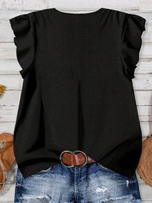 EMERY ROSE Plus Size Casual Solid Color Shirt, Suitable For Summer - Black - View 2