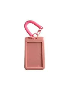 1PC Macaron-Colored Solid Plastic Card Holder With Sliding Cover & Spring Coiling Keychain, Portable Durable ID Badge Holder, Ideal For School, Student & Daily Commute, Perfect Gift For Friends - Multicolor - View 8