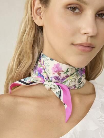 MOTF PREMIUM Polyester Floral Printing Multi-Functional Silk Scarf, Floral Small Streamer, Scarf, Belt, Bag Decoration