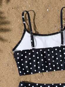 Bộ bikini kẻ sọc cho bé gái tuổi teen, đồ bơi hai mảnh thoải mái cho kỳ nghỉ hè, đi biển, du lịch. - màu đen - Xem 3