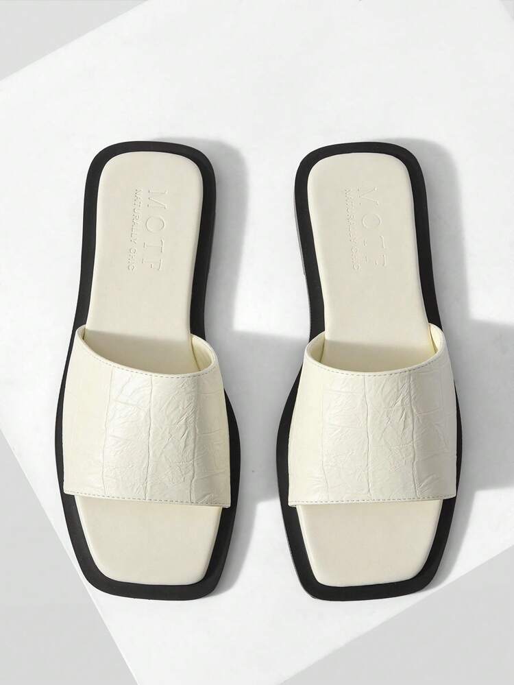 WOMEN SHOES SUMMER EXPLOSION RETRO FASHION WHITE PU LEATHER STONE PATTERN SEXY SQUARE TOE OPEN TOE FLAT BOTTOM SLIPPERS SIMPLE ATMOSPHERE VERSATILE CASUAL COMFORTABLE LIGHTWEIGHT HIGH SENSE BEACH SANDALS SPRING SHOES SUMMER SHOES