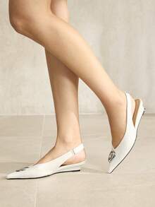 MOTF PREMIUM WOMEN'S ELEGANT DAILY SLINGBACK COMMUTE METAL DECOR WEDGE LOAFERS FOR CHRISTMAS SPRING SHOES - White - View 5