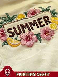 SHEIN Women's Pale Yellow Ink Print Fitted Short Sleeve T-Shirt Beach Vacation Summer Tropical - Multicolor - View 6