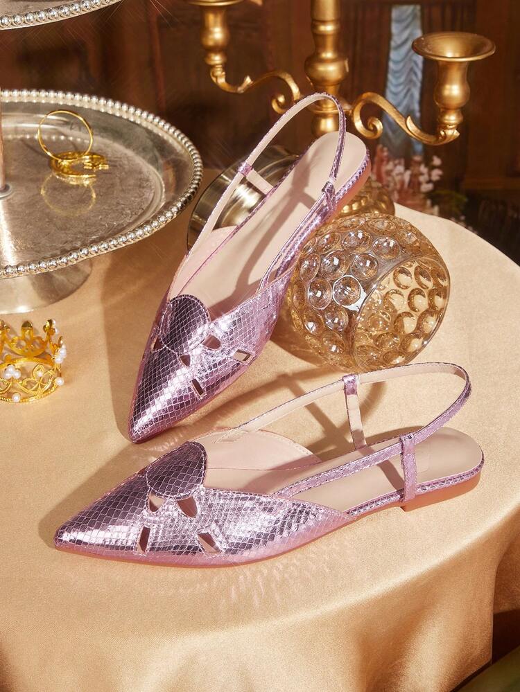 CUCCOO TILAWA Women's Pointed Metal Snake Pattern Computer Car Line Splicing Daily Travel Casual Versatile Fashion Slingback Flat Shoes