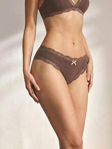 Ocili 5 chiếc/gói Quần lót nữ cạp thấp, kiểu dáng thanh lịch, màu trơn, chất liệu 100% cotton, viền ren, thích hợp cho mùa thu. - màu nâu - Xem 6