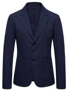 Manfinity Bizformal 藏蓝色男士西装外套，休闲通勤男士夹克，简约日常上衣 - 藏蓝色 - 查看 5