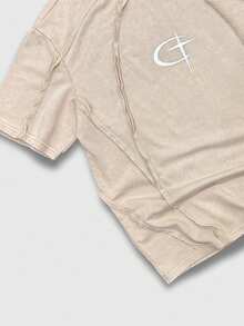 ROMWE MEN Street Life Men's Casual Star & Moon Print T-Shirt, Summer - Khaki - View 4
