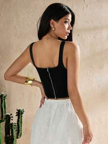 SHEIN Forever 21 Áo camisole denim wash vintage gợi cảm phong cách Y2K đa năng - màu đen - Xem 2
