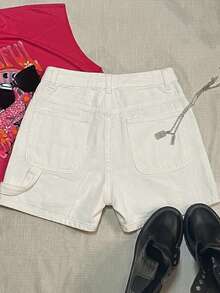 Attitoon Women's Denim Shorts, Casual Basic Fitted Short Style, White Jorts Vacation Summer - White - View 2