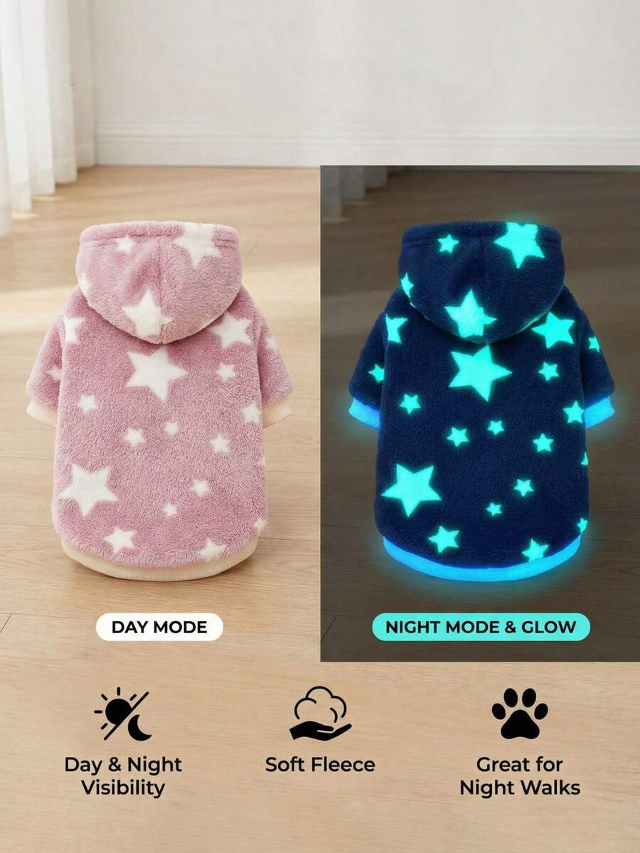 PETSIN Áo nỉ cổ tròn dày dặn, ấm áp, in hình sao và trăng màu hồng cho thú cưng, chất liệu lông cừu phát sáng, thích hợp cho mùa thu/đông. - Nhiều màu - Xem 1