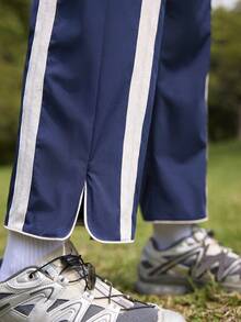 In My Nature Women's Woven Low-Stretch Contrast Color Cropped Running Pants - Navy Blue - View 5