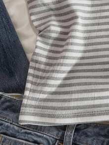 Teen GirlStriped Minimalist Casual Camisole - Grey - View 4