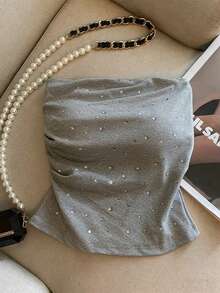 Resyla 女士时尚性感水钻装饰抹胸上衣 - 灰色 - 查看 1