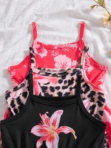 SHEIN Playful Pals 3件套女童夏季新款2025碎花纯色连体衣，简约时尚度假风 - 彩色 - 查看 7