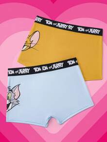 TOM & JERRY X SHEIN 2pcs/Pack Men's Letter & Cartoon Print Casual Everyday Briefs - Blue - View 2