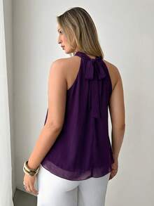 Auralis Plus Size Women Solid Color Pleated Halter Neck Camisole Tops For Chiffon Blouse Elegant Summer Latest Graduation Praia - Purple - View 8