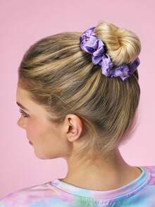 My Little Pony X SHEIN 4条甜美可爱卡通印花发圈，时尚亮面缎面发圈，糖果色系，适合居家或外出，尤其适合扎高马尾，暮光闪闪、碧琪和云宝黛西图案。 - 彩色 - 查看 3