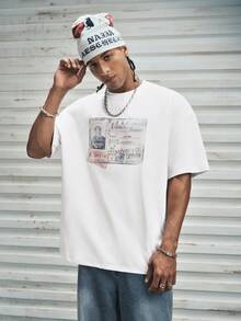 Modcrash 男士新款时尚嘻哈印花T恤，复古美式，男女皆宜，宽松版型夏季服装——适合日常穿着和夏季度假穿着。 - 白色 - 查看 2