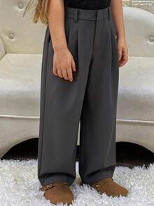 DAZY Celana Panjang Wanita Remaja Warna Polos dengan Kaki Lebar, Model Tenun, Musim Gugur - Grey - View 4