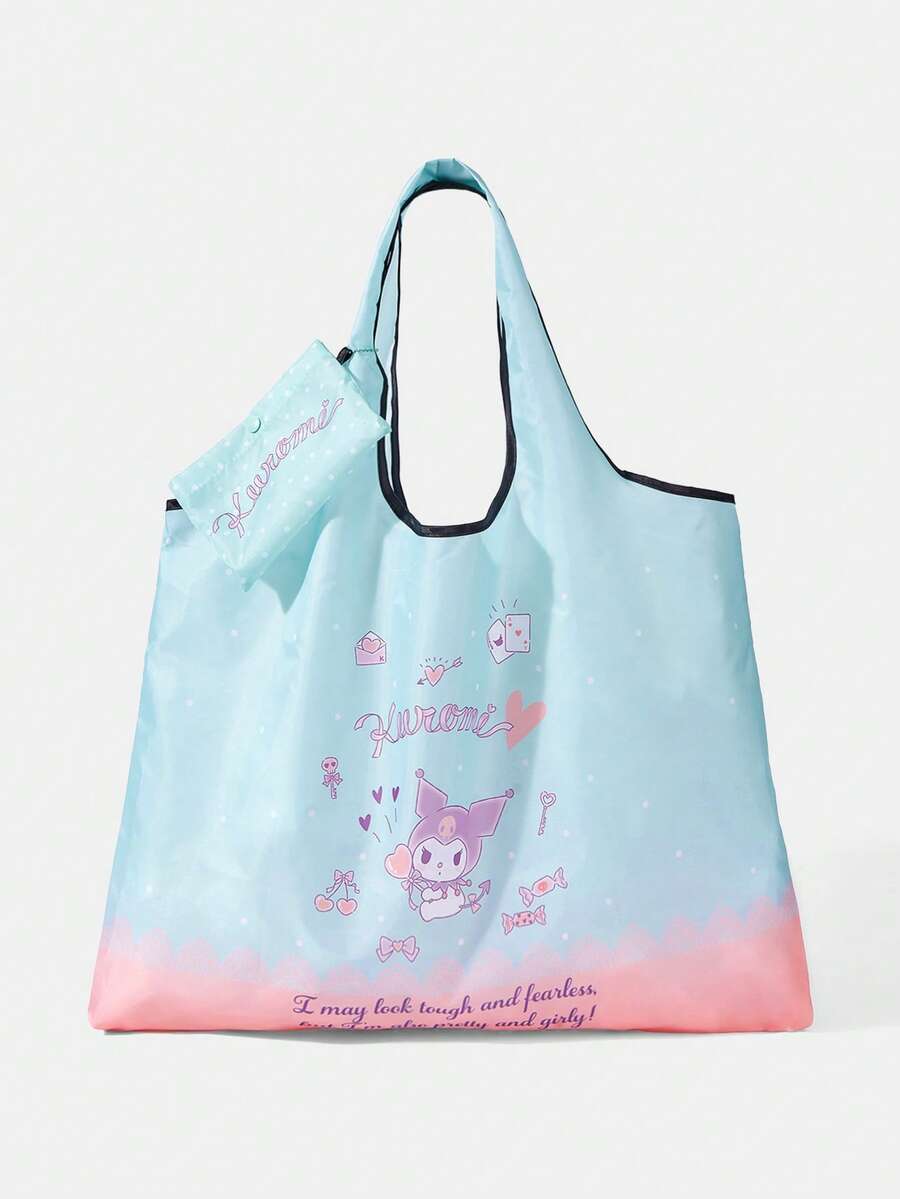 HELLO KITTY AND FRIENDS | SHEIN 时尚学院徽章图案大容量手提包 - 薄荷綠+粉 - 查看 1