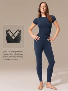 GLOWMODE Glow Era 柔软弹力圆领修身短袖运动T恤，适合低强度瑜伽、普拉提、健身房、日常休闲穿着 - Iron Gray - 查看 5