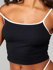 MISSGUIDED Black Contrast Trim Bralette And Thong Lingerie Set With Adjustable Straps Soft Underwear Two Piece Intimate Sleepwear Collection - Black and White - View 4