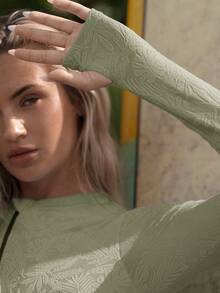 Swim SPRTY 女士冲浪连体衣，运动流畅，热带植物印花 - 橄欖綠 - 查看 6