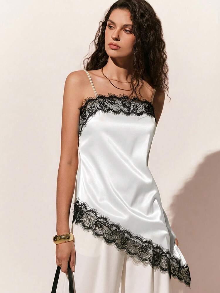 Poéselle シャンパンサテン レース トリム キャミソール トップ - 新年