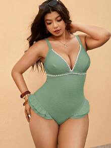 Elaquor 大码女士连体泳衣，适合海滩度假、泳池派对、沙滩派对 - 綠色 - 查看 4