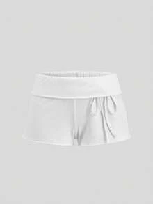 SHEIN EZwear 女士纯色休闲百搭日常短裤 - 白色 - 查看 4