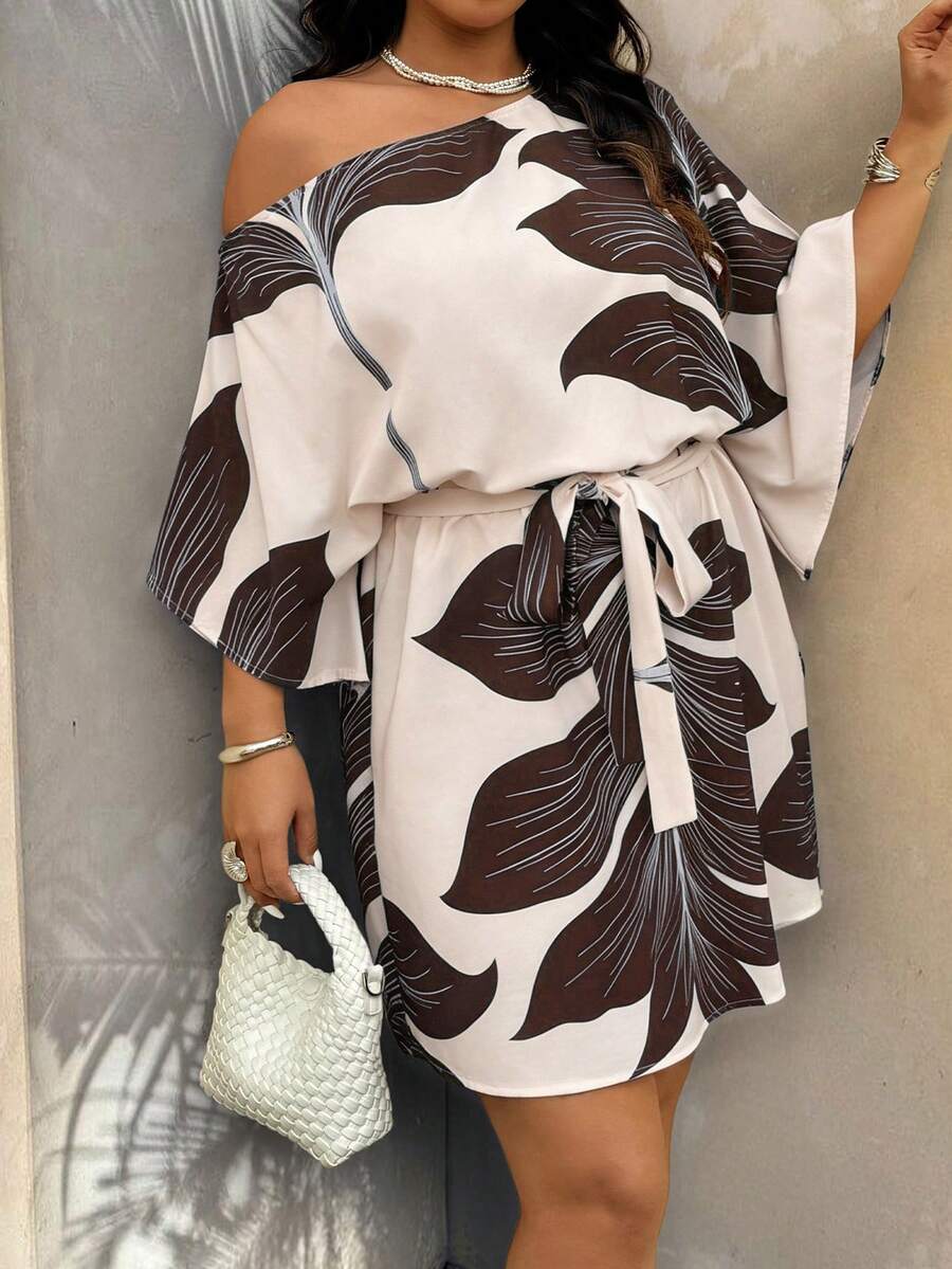 Weeklong Đầm ngắn dáng suông eo thắt, họa tiết hoa, dành cho nữ cỡ lớn, thích hợp cho kỳ nghỉ xuân/hè. - Nhiều màu - Xem 1