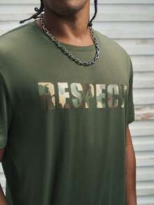 Modcrash 2025 男士休闲字母印花圆领短袖T恤，夏季 - 軍綠色 - 查看 7
