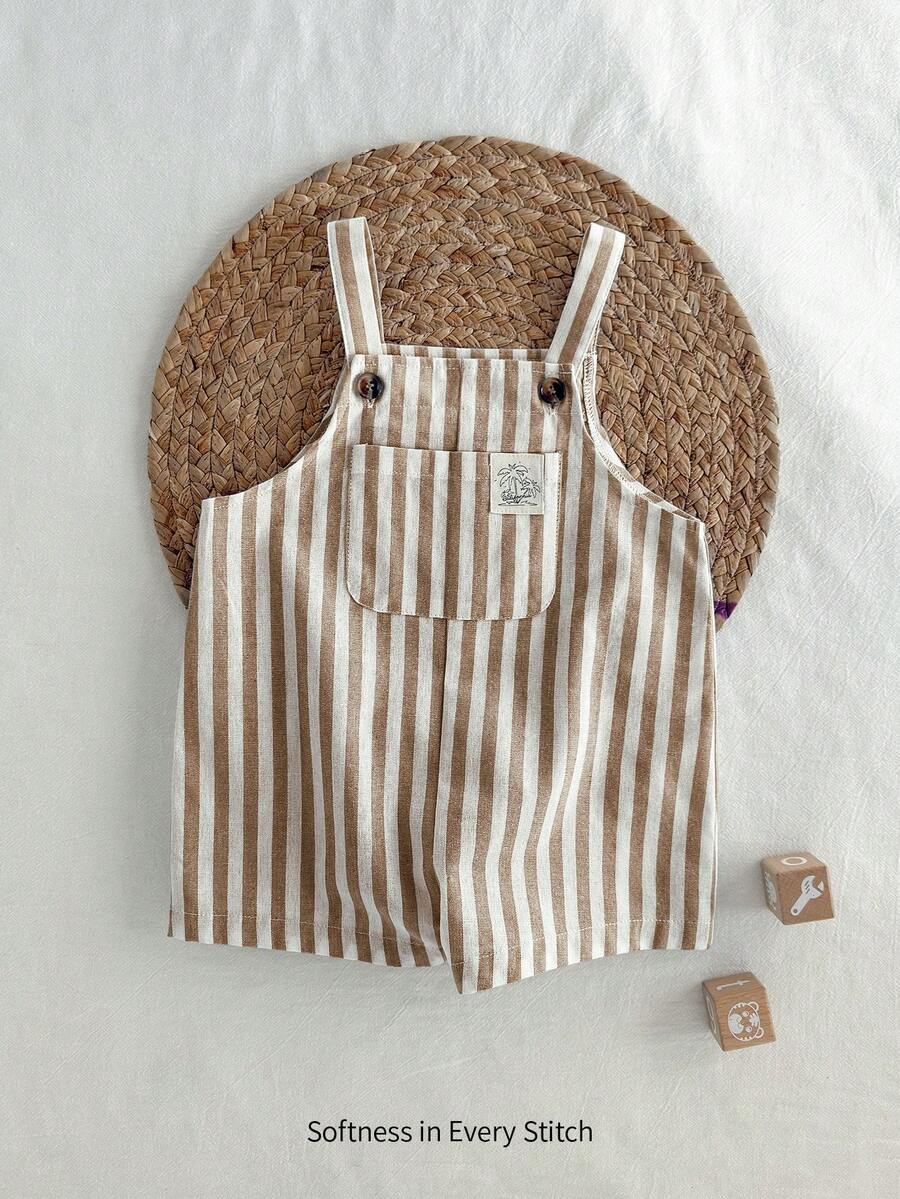 Cozy Pixies Baby Boy Colorful Striped Overalls Casual Shorts Outfit - Khaki - View 1