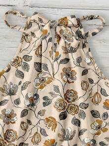 SHEIN LUNE 休闲简约度假波西米亚风优雅复古卡其色花卉水彩植物印花图案，适合音乐节、海滩、度假，女士夏季穿搭，春夏女士吊带背心 - 彩色 - 查看 6