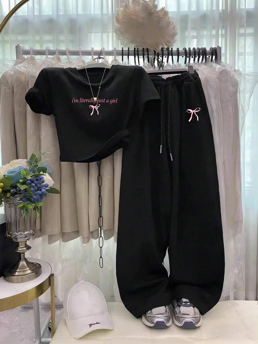 Resyla Conjunto de 2 piezas casual y deportivo de verano para mujer - Negro - Ver 1