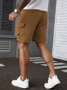 Manfinity Homme Pantalones cortos cargo de hombre con bolsillo con solapa, cintura con cordón y ajuste holgado - Camel - Ver 2