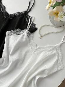 SHEIN EZwear 女士黑白梭织吊带背心两件套，家居服 - 彩色 - 查看 4