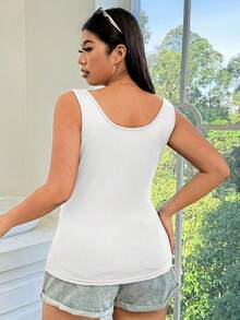 SHEIN EZwear 白色紧身加大码极简无袖背心，日常穿着 - 白色 - 查看 2