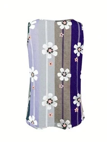EMERY ROSE Women's Summer Printed V-Neck Sleeveless Button-Up Top, Elegant Lapel Design Slim Fit Casual Tank - Multicolor - View 2