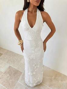 Aloruh Đầm dài màu trắng trơn thanh lịch dành cho nữ, thích hợp cho các bữa tiệc, đám cưới, hẹn hò, sinh nhật, tựu trường, trang phục giáo viên. - trắng - Xem 6