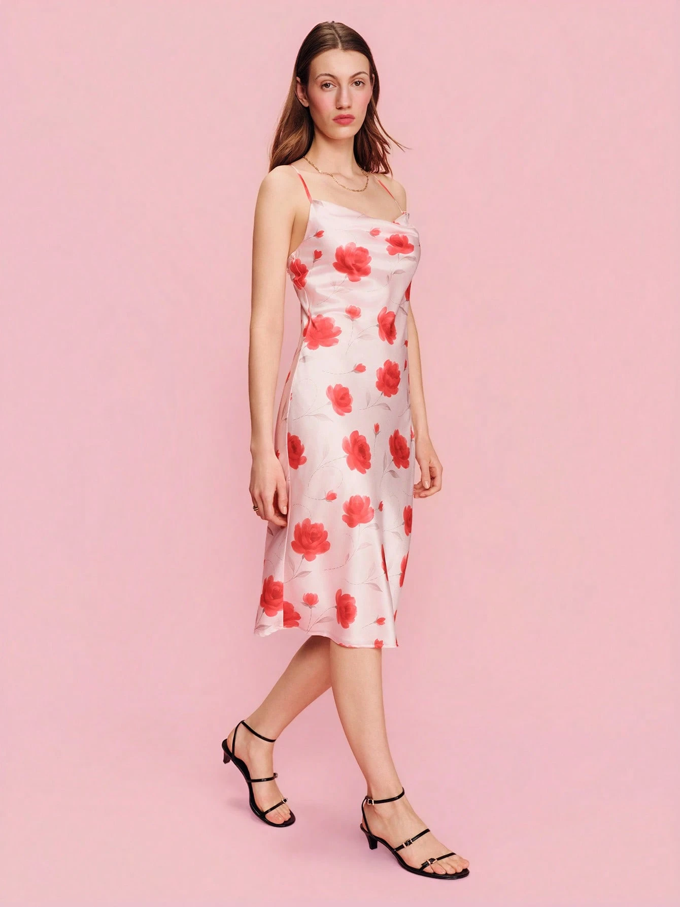 Floral Bias-Cut Midi Slip Dress With Cowl Neckline Romantic Dress Vacation Dress Date Night Dress Spring Summer French Style Parisian Style