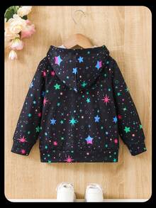 SHEIN 小女孩独角兽和星星夜光图案连帽长袖夹克，秋冬时尚休闲运动服独角兽夹克女童夹克 - 彩色 - 查看 2