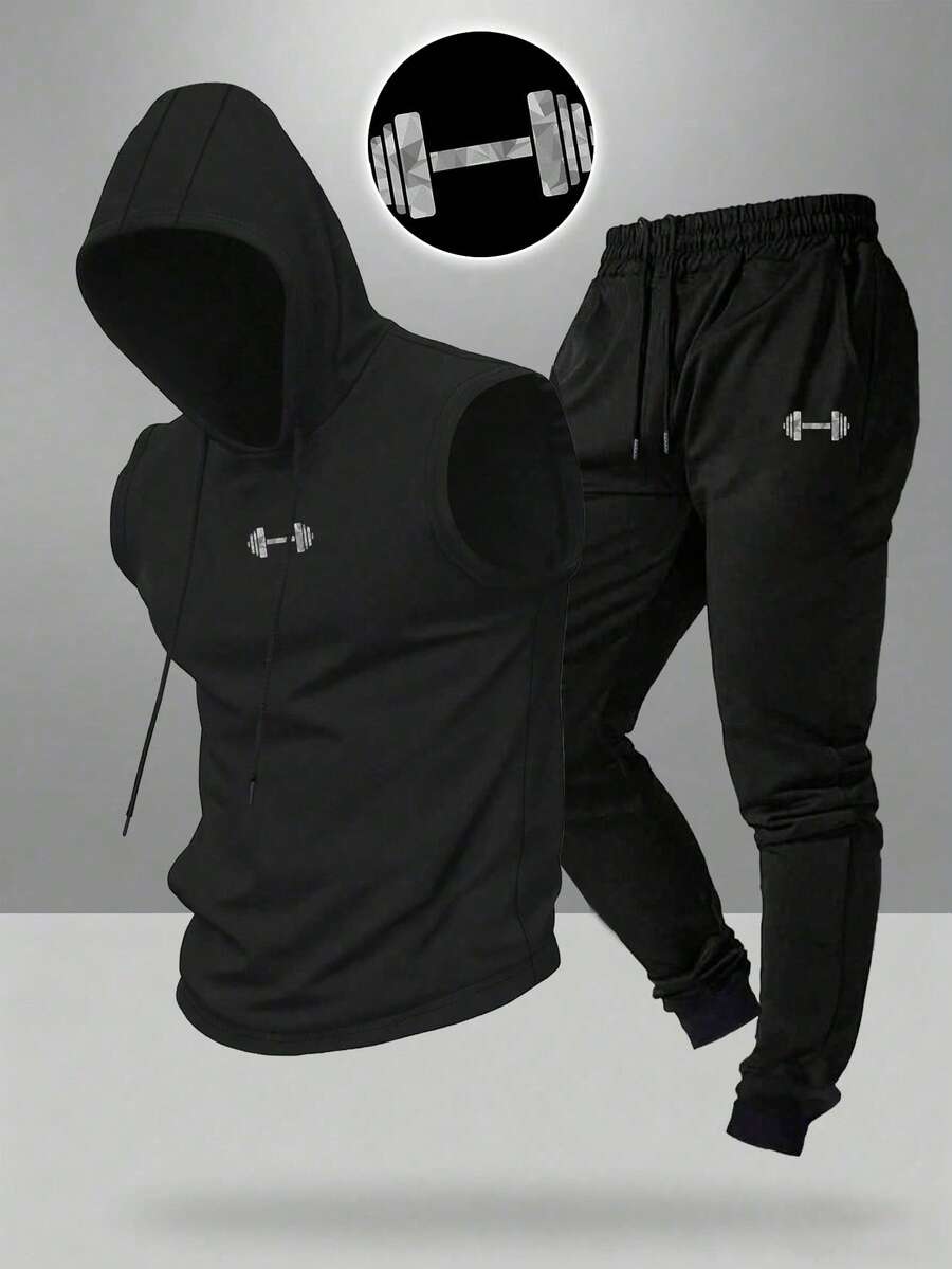 Gym Rark Bộ đồ thể thao nam tối giản in họa tiết gồm áo không tay có mũ và quần, quần tập thể dục, đồ tập gym, đồ chạy bộ cho nam, chất liệu nhẹ. - màu đen - Xem 1