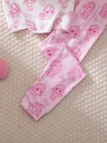 SHEIN Bộ đồ ngủ 2 mảnh dễ thương, thoải mái cho bé gái, họa tiết mây, sao, trăng, kẻ caro, gồm áo tay ngắn và quần legging. - Nhiều màu - Xem 3