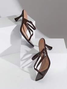SHUZIA Sandal xỏ ngón đế thấp, mũi vuông, thoải mái dành cho nữ. - Màu nâu Sô-cô-la - Xem 6