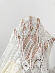 SHEIN Clasi CURVE Plus Size V-Neck Short Sleeve Rabbit Ear Floral Lace Elegant Women Dress - White - View 5